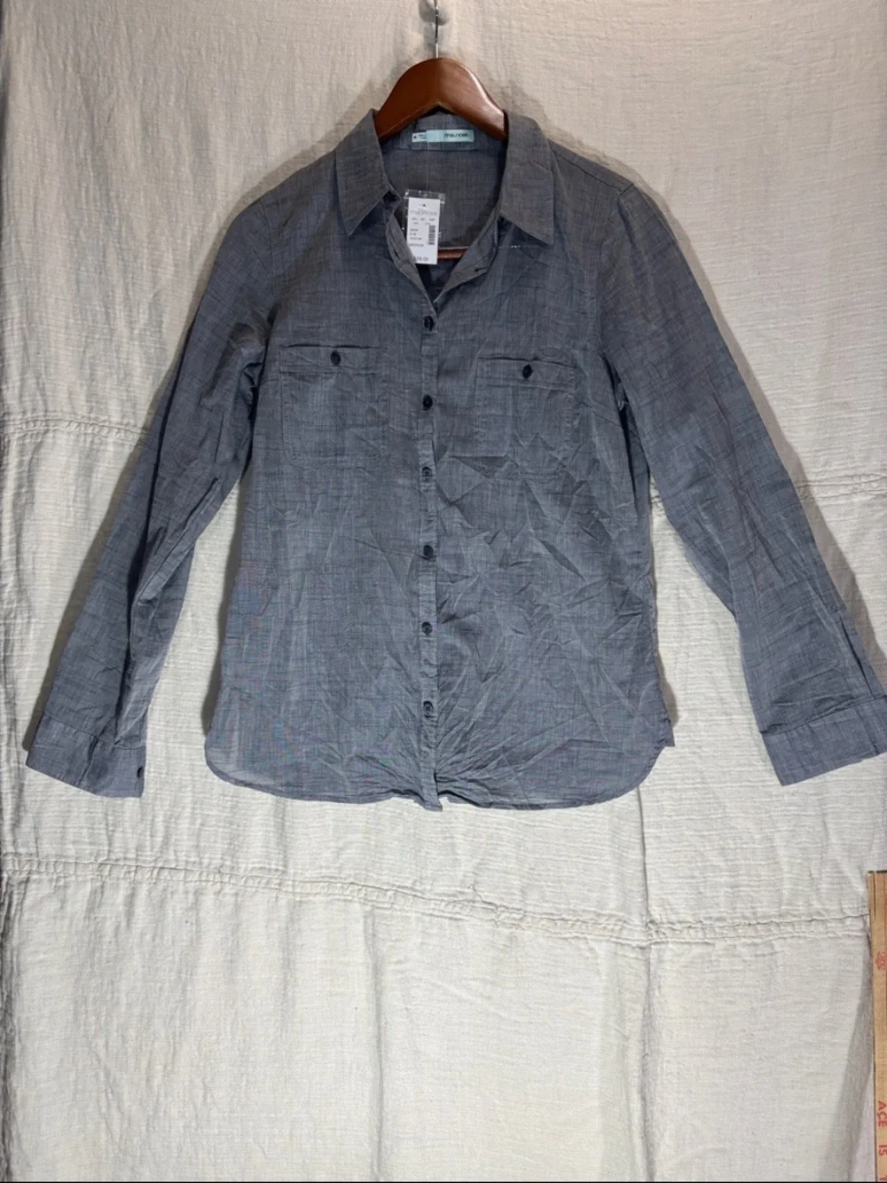 Maurices Slate Gray Button-Up Long Sleeve Shirt lightweight 100% cotton